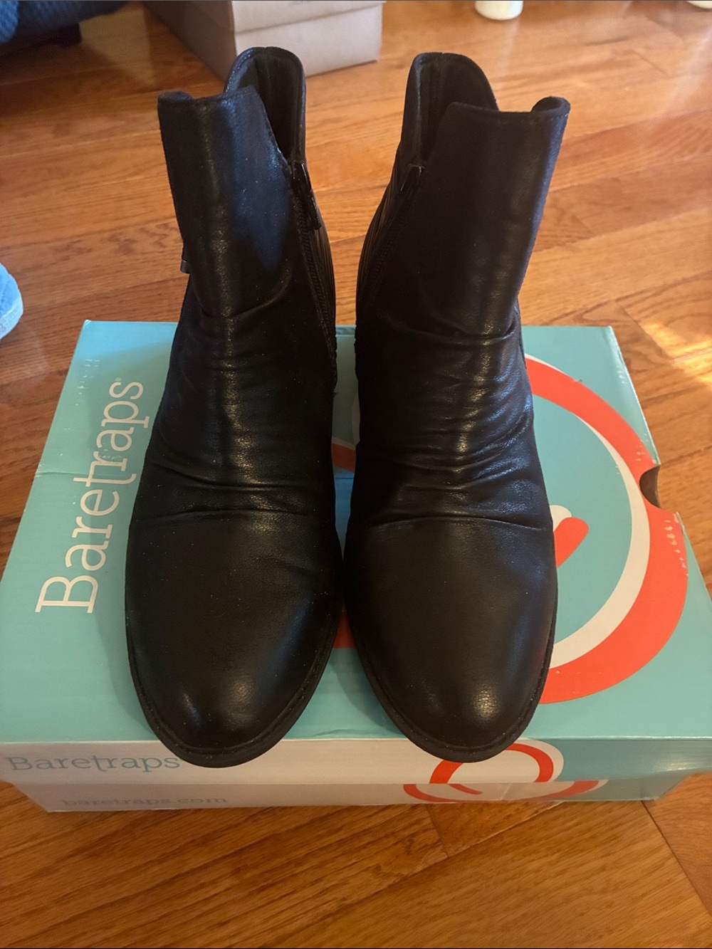 BareTraps Black Leather Side-Zip Ankle Booties